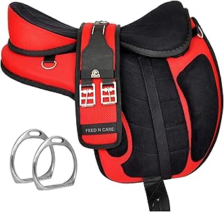 All Purpose Synthetic Treeless Freemax English Horse Saddle Tack Get Matching Girth & Leather Straps and Aluminium Stirrups Size 10" to 18" Inch
