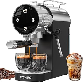 20 Bar Espresso Machine, Compact Espresso Maker with Milk Frother, Touchscreen Latte Maker with Detachable Drip Tray/Water Tank, Built-in Handle for Home and Office Use