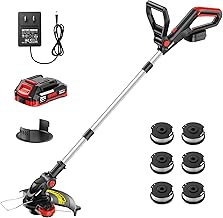 EWORK 20V Cordless String Trimmer 12-Inch Trimmer and Edger with Auto Line Feed, Electric Weed Wacker with 2.0Ah Battery and Charger & 6 Replacement Spools for Lawn, Garden, Yard, etc