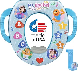 Ms. Rachel Soft Potty Seat With Storage Hook - Potty Training Seat - Soft Cushion, Easy Grip Handles, Baby Potty Training, Safe, Easy to Clean, Fits Most Toilet Seats