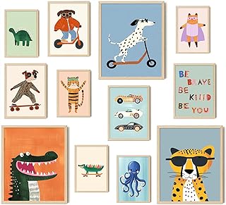 Aroutde 12Pcs Animal Cartoon Nursery Room Decor Inspirational Quotes Cartoon Animal Transport Posters Playroom Colorful Printing Wall Art for Baby Room Decor?Unframed?