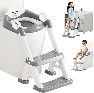 Potty Training Seat,Non Slip Foldable Toilet Training Seat with Soft Cushion, Comfortable HandlesUpgrade Toddler Toilet Seat for Kids Boys Girls,Potty Training Toilet Seat with Step Stool Ladder,