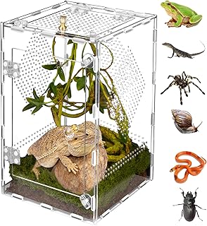 Acrylic Reptile Terrarium Easy Assembly, 360&deg; Clear & Keep Pet Secure Design for Jumping Spiders, Tarantulas, Geckos Scratch-Resistant Large Ventilated Habitat Terrarium for Arachnids 11.8*7.9*7.9in