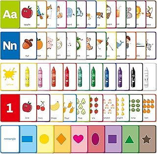 Flash Cards for Toddlers Learning &ndash; 54 Double-Sided Alphabet, Number, Color & Shape Cards &ndash; Durable Preschool Educational Toys for Kids Ages 2-5, Waterproof & Tear-Resistant, Montessori Early Learning