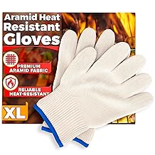 Heat Resistant Gloves for Cooking & Grilling &ndash; Aramid Oven Mitts Gloves with Fingers, Short-Term Hand Protection up to 932&deg;F and Secure Grip for Baking, Fryer, and BBQ
