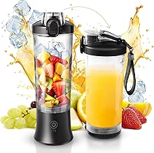 Portable Blender for Shakes and Smoothies, 20oz Rechargeable Electric Protein Shaker Bottle with 6 Leaf Blade, Travel Lid, Mini Small Personal Juicer Blender Cup for Gym, Travel, Kitchen, Office, Home