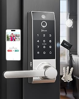 Smart Lock Doorbell Fingerprint Smart Door Lock Deadbolt for Homeowners or Parents Door Lock with Camera and Door Handle for Renters, Keyless Entry Door Lock for Front Door (Contour V Sand Nickel)