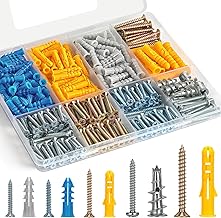 Drywall Anchors and Screws Assortment Kit 286PCS, 143 Plastic & Zinc Dry Wall Anchors and 143 Philips Flat Head Screws, 5 Sizes Short and Long for Hanging Picture,Curtain Rod
