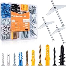 KURUI Drywall Anchors Assortment Kit With Self Drilling Wall Anchors and Heavy Duty Toggle Bolts, Metal/Plastic Dry Wall Anchors for Hanging Picture Art, 164Pcs Butterfly Anchor and Screws for Ceiling