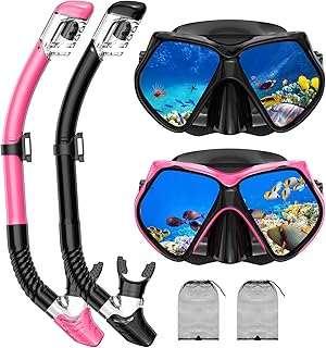 Snorkeling Gear for Adults, Snorkel Set Scuba Diving mask Dry-Top, Adult Swimming Goggles w/Nose Cover, HD Tempered Glass Panoramic Anti-Leak Anti-Fog, Travel Snorkeling Packages