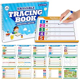 Preschool Dry Erase Learning Workbook for Kids Ages 3-5 &ndash; Reusable Tracing Book for Letters A-Z, Shapes & Lines &ndash; Use with Dry Erase Markers &ndash; Handwriting & Fine Motor Skills Practiceactice