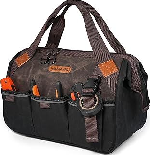 WELKINLAND 18 Pockets Electrician Tools Bag,14" Heavy Duty Plumber Tool Bags, Waxed Canvas Tools Bags, Large-Opening Tool Bags For Men, 25L Hand Tools Bag With Zipper