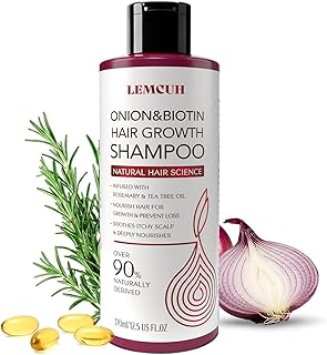 Onion & Biotin Hair Growth Shampoo: Infused With Natural Rosemary Tea Tree Oil Anti Hair Loss Shampoo - Scalp Smooths Thickening Formula Support Hair Regrowth For Women Men (12.5 Fl Oz)