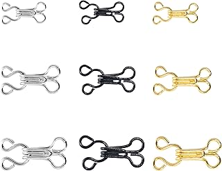120Pcs Black Silver and Gold Hook and Eye Sewing, 3 Sizes Hook and Eye for Closures Bra Hooks Replacement
