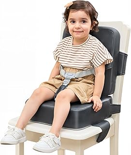 HOMEAL Booster Seat for Kitchen Chair - Toddler Booster Seat for Dining Table - Dining Seat with Adjustable Straps - Non-Slip Base & Breathable Fabric - Dark Gray