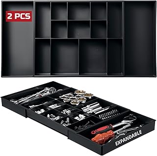 ONREVA Tool Box Organizer Tray Divider Set, Expandable Large Toolbox Storage Tray Kit, Rolling Tool Chest Drawer Bins, Hardware Screwdrivers Pliers Organization, 2pcs low profile Trays.