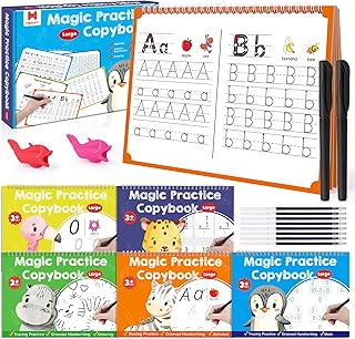 Large Magic Grooved Writing Practice Books for Kids, Reusable Grooved Handwriting Workbooks, Number Letter Tracing Books for Kids Age 3-8 Kindergarten Preschool Calligraphy