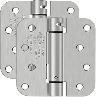 4 Inch Self Closing Door Hinges, 5/8" Radius Corners Spring Loaded Hinges for Exterior, Garage, Front and Back Door, UL Listed, for Left and Right Hand Door, Brushed Nickel, 2 Pack