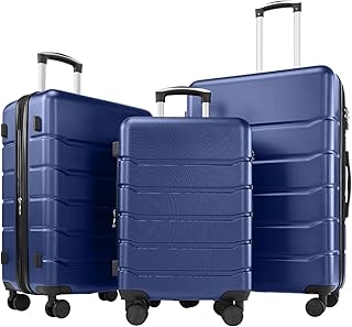 Carry on Luggage, Hard Shell ABS, Double Spinner Wheels Lightweight Suitcase TSA Lock, Navy Blue, 3-PCS Set (20/24/28 Inch)