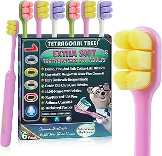 6 Count Ultra-Soft Toothbrush for Sensitive Gums &ndash; 10,000 Extra Gentle Bristles, Manual Toothbrush for Adults, Pregnancy, Braces, Elderly, Gum Care (Dopamine Colors, Individually Wrapped)