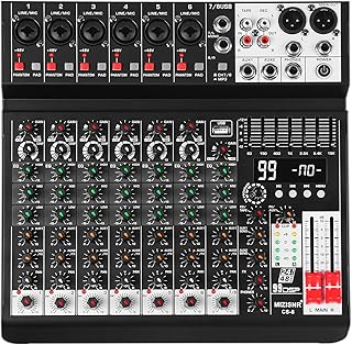 Audio Mixer 8 Channel Sound Mixer Console, Professional Music Mixing Board DJ Mixer w/ 99 DSP, 7-band EQ, USB, Bluetooth, 48V Phantom Power & PAD Function for Recording PA Live Live Streaming