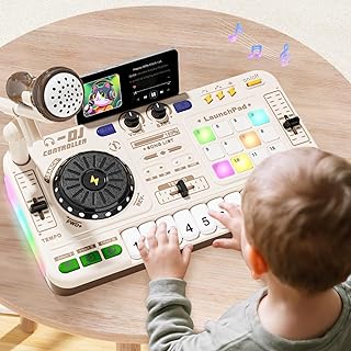 Toddler DJ Mixer Age 3 4 5 6, Electronic Musical DJ Toy Sets for Kids with Lights, Songs, Sound Effects, Microphone, Toddler Musical Toys, Birthday Gifts for Boys Girls Age 3+