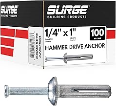 Surge BP - 1/4" x 1" MH Hammer Drive Nail in Concrete Anchor with Carbon Steel Nail | Fasteners for Concrete, Block, and Brick (100/BOX)