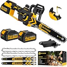 12" Brushless Chainsaw, 21V Cordless Chainsaw with 2 x 4.0Ah Battery, Electric Motosierra De Gasolina with 2 x Chains & Guide Plate, El&eacute;ctrica Rechargeable Saw for Wood Cutting Trimming Branch