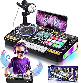 OZMI Kids DJ Music Mixer Table Board Set Toy with Microphone, Lights &ndash; Interactive Musical Toys for Ages 3-12 | 100+ Sounds, Piano Keys, Disco Mode, Rechargeable for Kids Boys & Girls