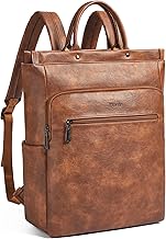 Leather Laptop Backpack for Women, Travel Backpack Purse Fits 15.6 Inch Laptop, Casual Daypack with Laptop Compartment for Teachers College Work Business Nurse Weekender, Brown