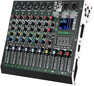 Professional DJ Audio Mixer,6 Channel Sound Mixing music Board With 99 DSP Effects,Console System PA Mixer with Bluetooth,w/USB,48V Phantom Power,Vocal Removal for Live Streaming Studio(DT-6)
