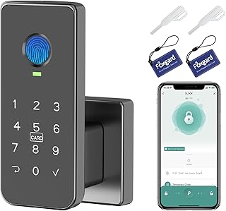 Foxgard Fingerprint Door Lock &ndash; 5-in-1 Biometric Smart Lock with Keypad, App Control, Key, Auto-Lock, Electronic Deadlock &ndash; Keyless Entry for Bedroom, Office, Indoor Use &ndash; Includes 2 IC Cards