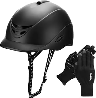 Equestrian Adult Helmet and Gloves Set with Adjustable Strap for Horseback Riding and Training, Soft and Comfortable Gloves Kits for Women and Man