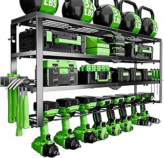 Power Tool Organizer Wall Mount, 4 Layers Tool Storage Rack with 8 Cordless Drill Holders, Power Tool Shelf Loads 400lbs for Garage, Warehouse, Workshop, Gifts for Men, Husband (Bohemian)