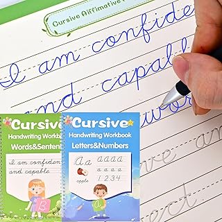 2 Pack Grooved Cursive Handwriting Workbook,Reusable Handwriting Practice Copybooks,Cursive Writing Practice Book for Kids Beginners