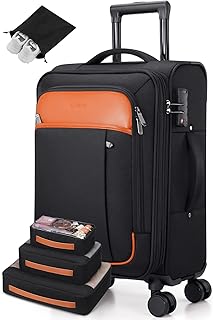 Softside Expandable Carry On Luggage 22x14x9 Airline Approved, 20 Inch Carry On Suitcase with Wheels & TSA Lock, Travel Suitcase with 4-Piece Packing Bags for Women Men
