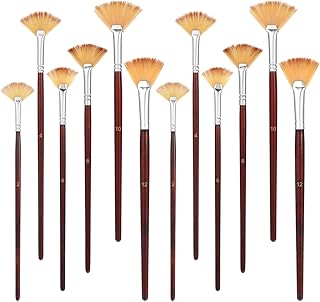 12 Pcs Fan Brush for Acrylic Painting Acrylic Paint Brushes Artist Fan Paint Brushes Set Painting Brush with Nylon Hair Set for Oil Watercolor Gouache
