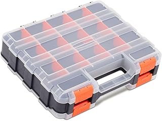 Small Parts Organizer, 34 Compartments Double Side Tool Box with Removable Dividers and Transparent Lid, Plastic Tackle Box Organizer for Hardware, Screws, Bolts, Nails, Nuts, Beads, Jewelry, Orange