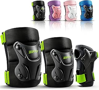 ZIFFY Knee Pads for Kids/Youth, Adjustable Elbow and Knee Pads with Wrist Guard, Protective Gear Set for Boys Girls Skateboard Roller Skating Cycling Bike &ndash; 2 Sizes, 4 Colors