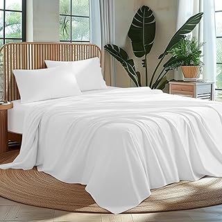 100% Egyptian Cotton Queen Size Sheets Set - Luxury 1000 High Thread Count Egyptian Cotton Bed Sheets 4 PC, Breathable & Cooling Sheets, 16" Deep Pocket(Queen,White)