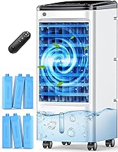 FANCOLE Windowless Portable Air Conditioners with 6 Ice Packs, 12H Smart Timer for Auto-off, 26Ft Remote, Top Fill Dual Tank, 3Speeds Evaporative Air Cooler, 70&deg;Auto Swing Swamp Cooler Air Conditioner