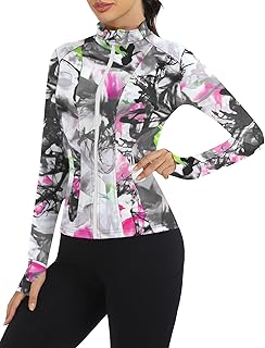 Loovoo Women's Workout Jacket Lightweight Zip Up Athletic Jackets Cropped Slim Fit Running Yoga Tops with Pockets