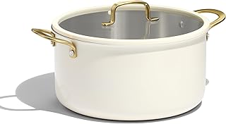CAROTE 6QT Fully-Clad 3-Ply Stainless Steel Stockpot with Lid Small Kitchen Pot, Soup Pot with Outer Ceramic Layer, Even Heating, Fits all stoves, Oven & Dishwasher Safe, Stay Cool Handle, White