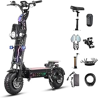 T90 Pro Electric Scooter for Adults, 10000W Dual Motor, 68 MPH Max Speed, 72V Removable Battery, 14" Off-Road Tires 800lbs Max Load, Music Light, Waterproof, 65 Mile Range, Fast E-Scooter