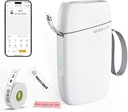 Rongta Bluetooth Label Maker Machine with Tape, Portable Mini Label Printer Wireless Thermal Handheld Sticker Makers Mini Label Makers with Multiple Templates for Organizing Office Home School(White)