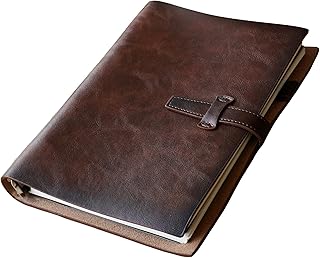 Refillable A5 Leather Binder Notebook, Reusable Leather Journal, Vintage Organizer with 6-Ring Metal Binder, 120 Pages Lined Paper & Pocket, for Writers Business Work Study College and Daily
