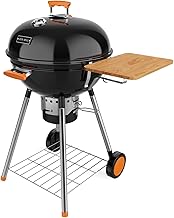KEYO GRILL 22.5-inch Kettle Charcoal Grills, Portable Charcoal Grill with Adjustable Vents, One Click Cleaning System, Walnut Side Table Outdoor BBQ Grill for Camping, Tailgating and Backyard
