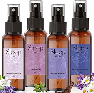 STRN Sleep Spray, Relaxing Lavender Essential Oil Mist, Pillow Spray for Deep Sleep, 4 Lavender Scented - Gardenia, Sage, Chamomile, Sandalwood, Sweet Dream & Floral Aroma, 75 ML x 4