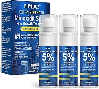 5% Minoxidil Spray for Men and Women, Infused with Biotin, for Hair Regrowth Treatment, Beard Growth, Extra Strength Treatment to Combat Hair Loss and Thinning, 3 Month Supply, 3 Bottles