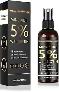 5% Minoxidil Hair & Beard Growth Spray with Biotin for Men & Women, Hair Regrowth, Treatment for Hair Loss & Thinning, for Stronger Thicker Fuller Healthier Hair, for All Hair Types, 3.38 oz